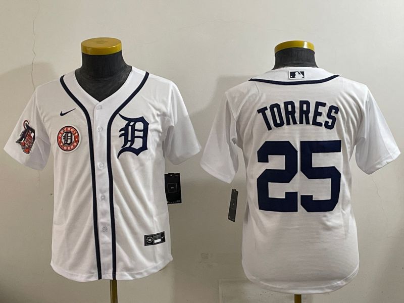 Youth 2025 Detroit Tigers #25 Torres White Game Nike MLB Jersey style 1->youth mlb jersey->Youth Jersey